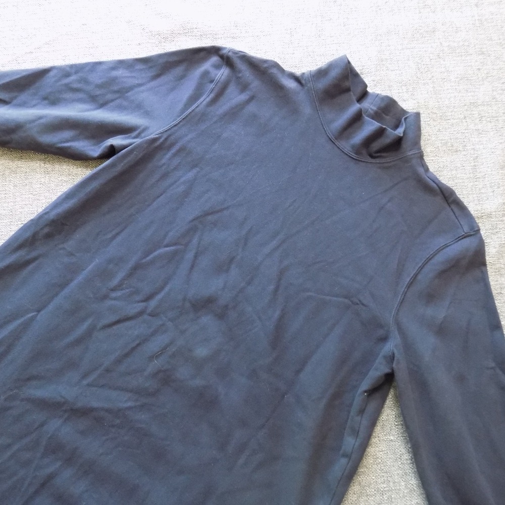 Lands End Tunic Top Women M Navy Blue Good Mock Neck Long Sleeve Relaxed Fit